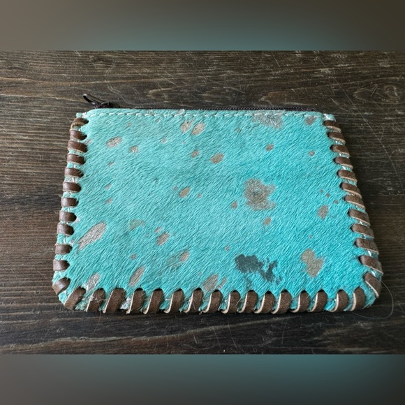 Turquoise and Brown Hair-On-Hide Card Holder - Picture 1 of 6